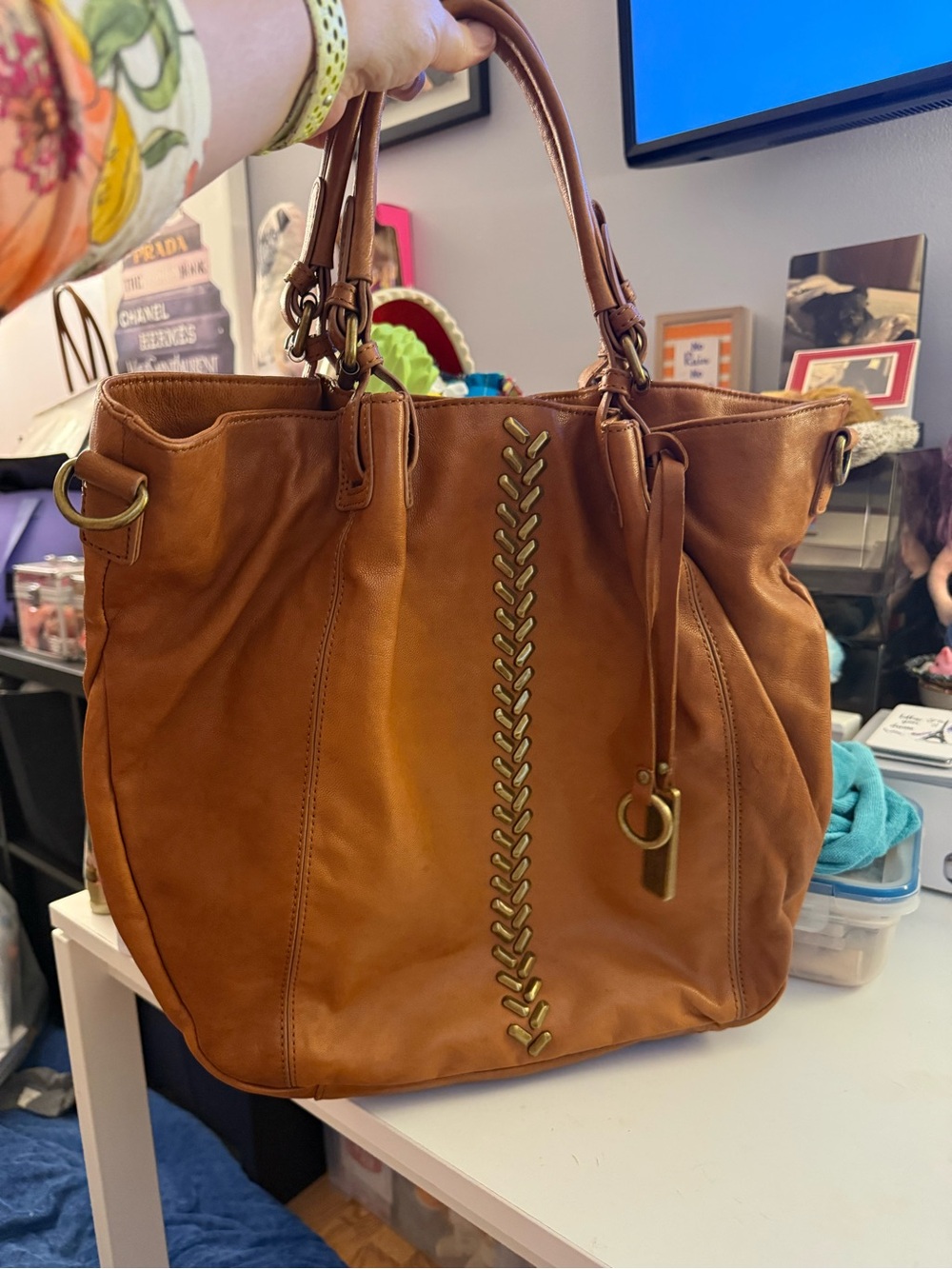 Vintage Lucky Brand Cognac Brown Leather Slouchy Bag